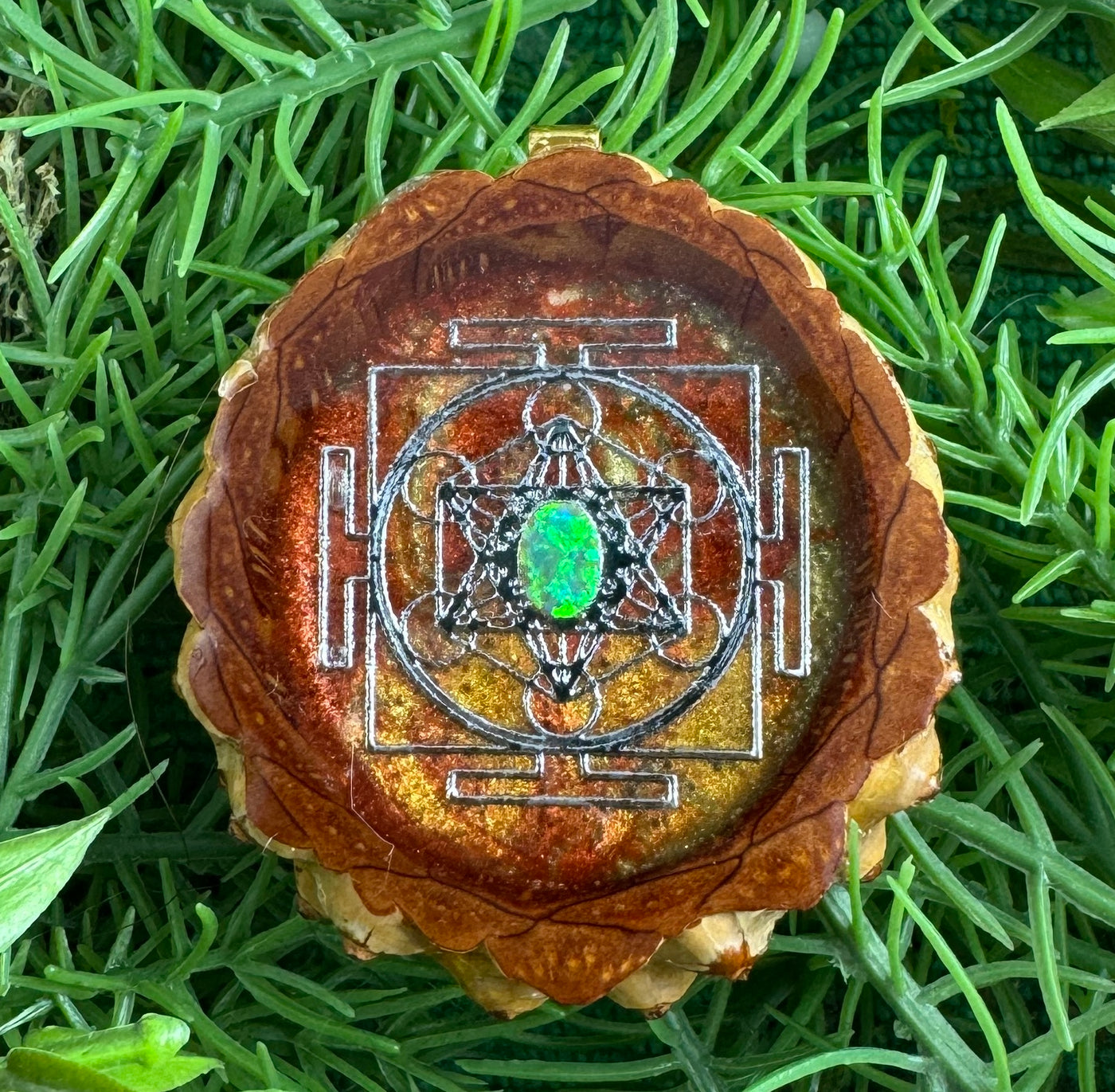 Andromeda Spiral with Crushed Opal & Metatron's Mandala Cube