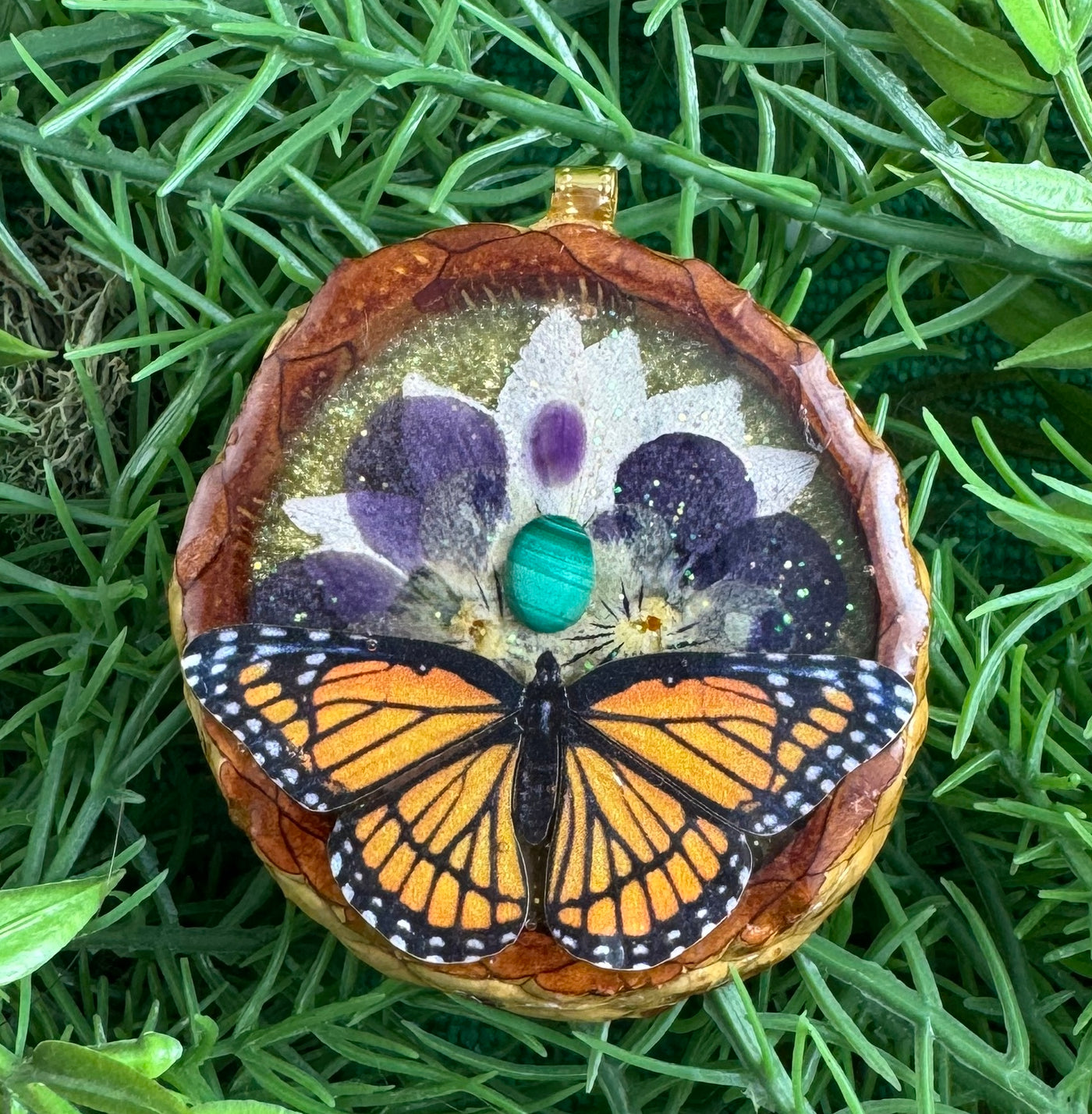 Goldrush with Malachite & Flowers with Monarch Butterfly
