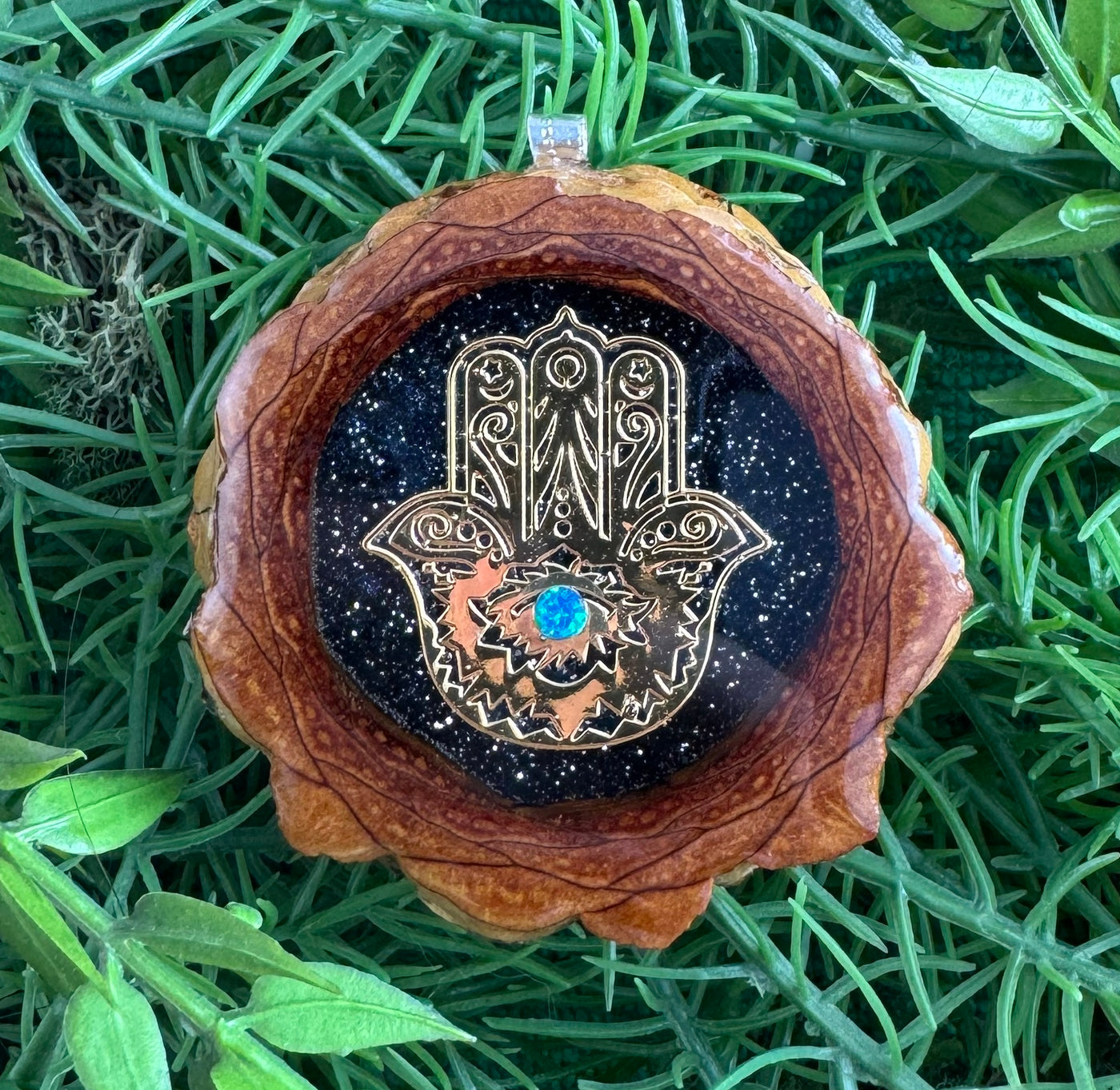 Night Sky with Crushed Opal & Hamsa