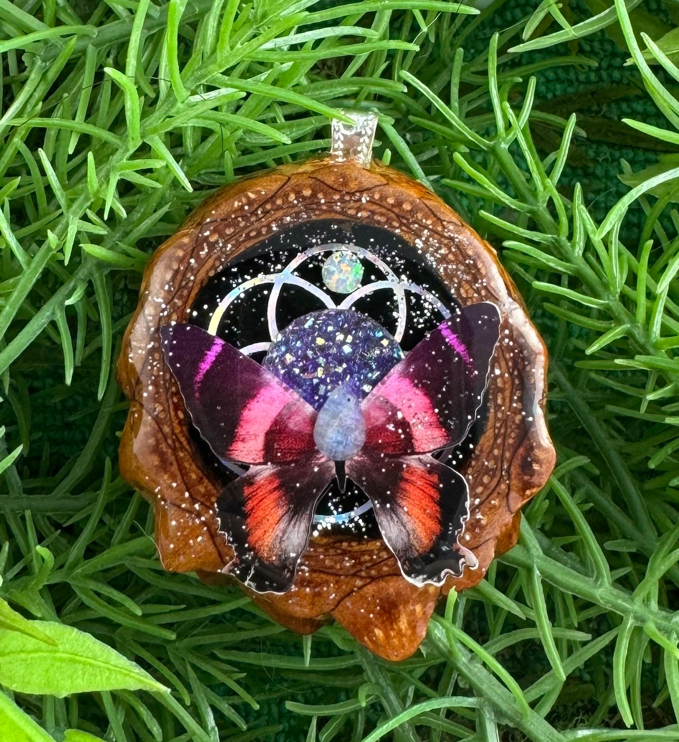 Night Sky with Crushed Opal & Seed of Life with Butterfly