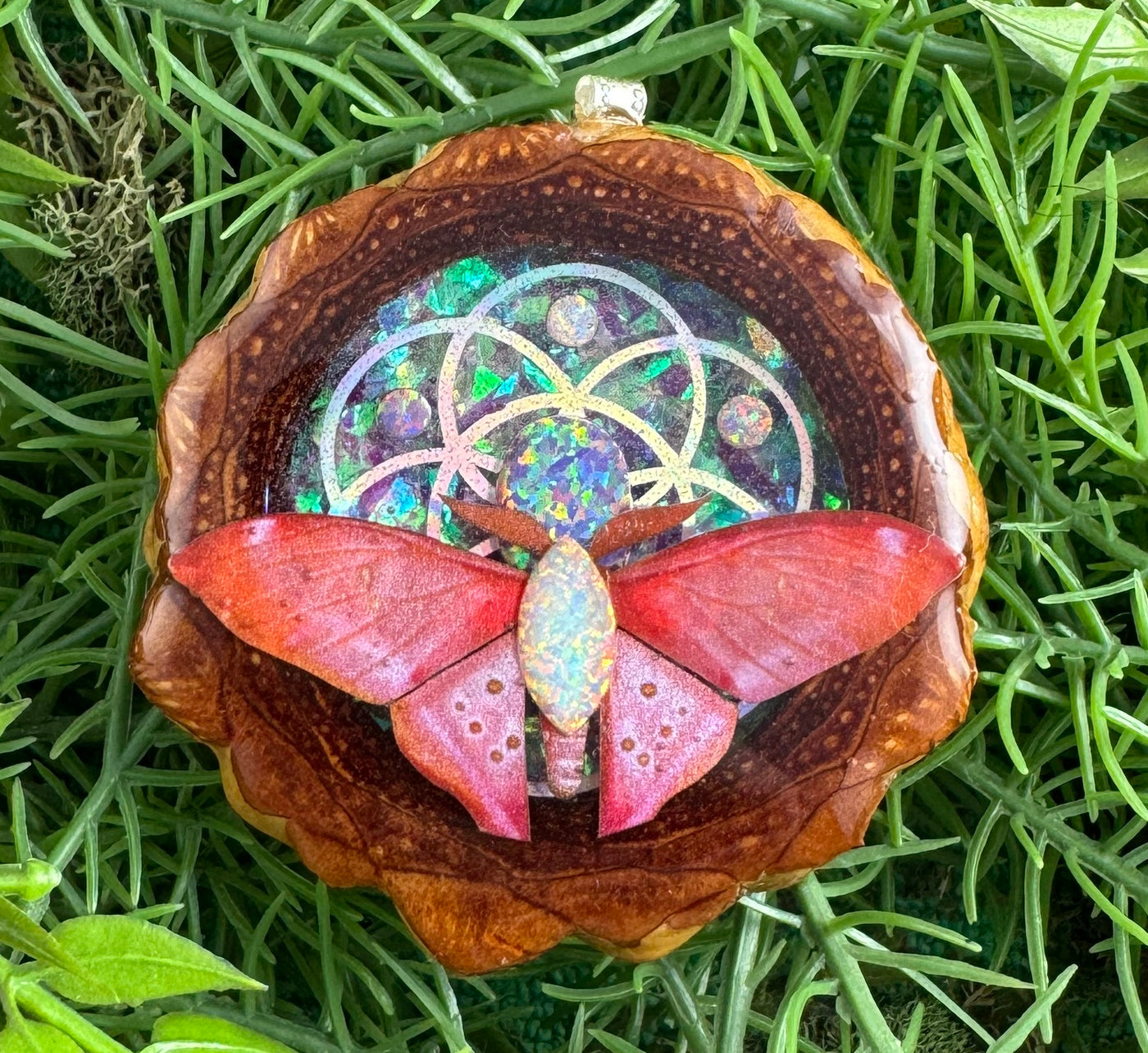 Crushed Opal with Seed of Life & Moth