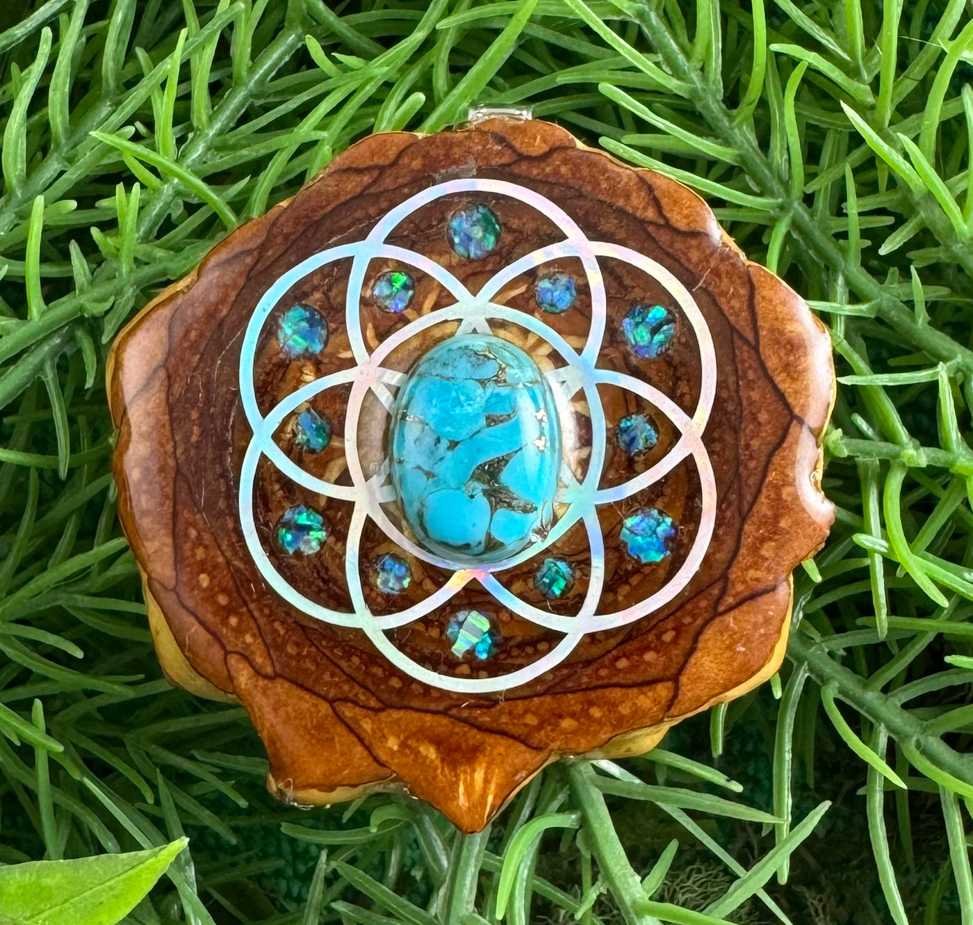 Crushed Opal's with Blue Copper Turquoise & Seed of Life