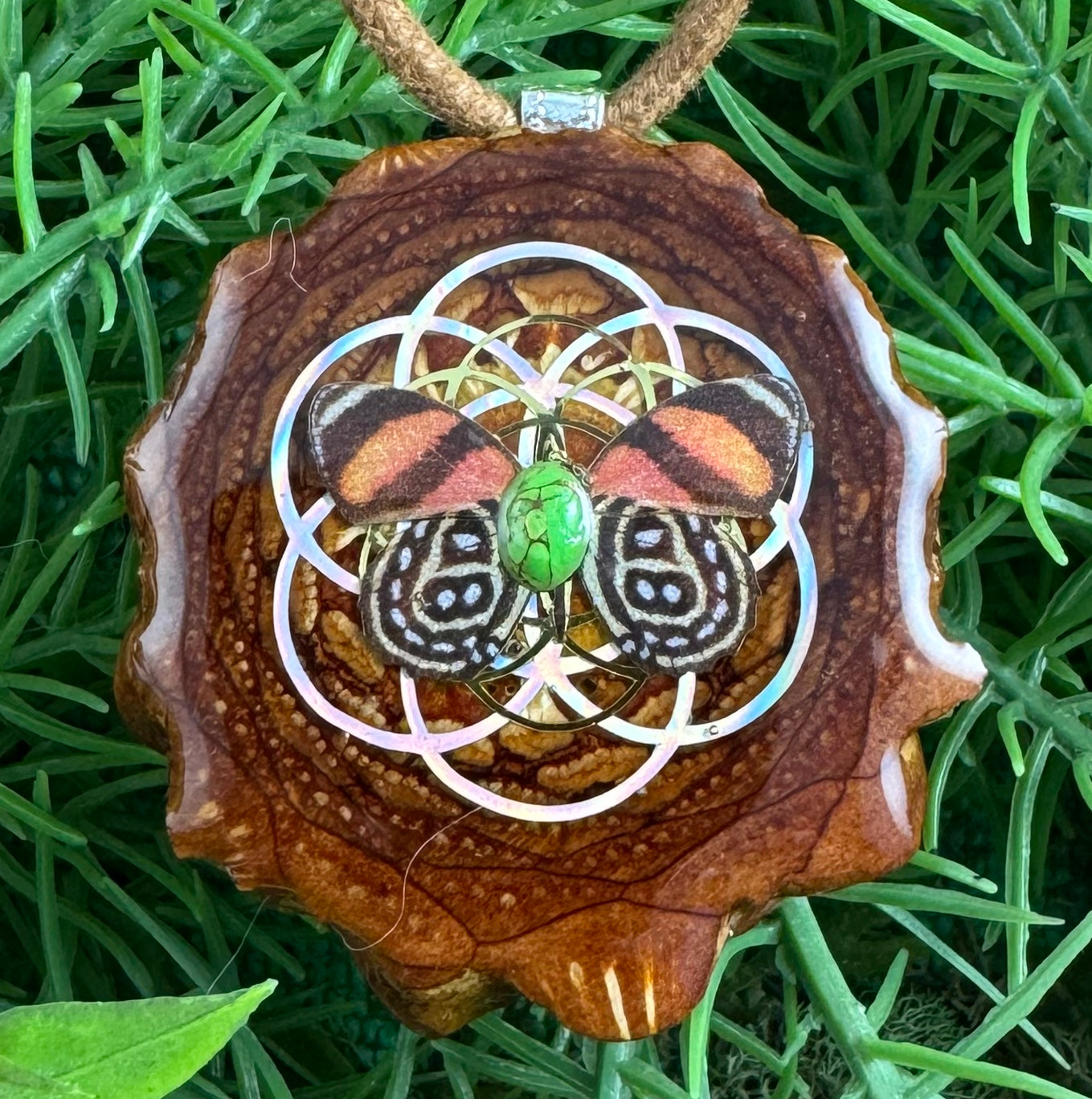 Green Copper Turquiose with Double Seed of Life & Butterfly Moth