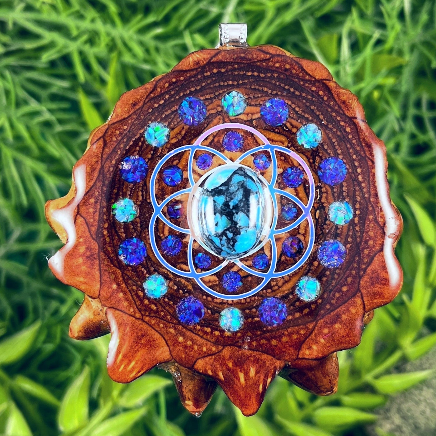 Turquoise & Crushed Opal with Seed of Life