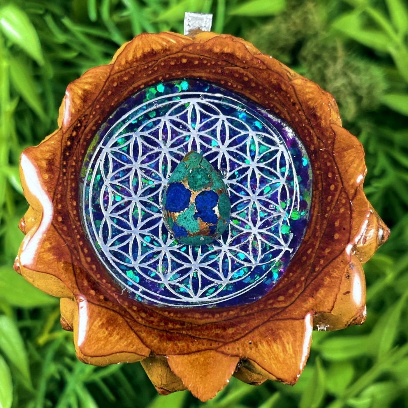 Galaxy with Azurite Malachite & Flower of Life