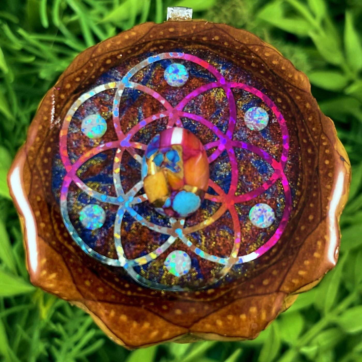 Cosmos with Spiny Oyster Turquoise and Opal with Seed of Life