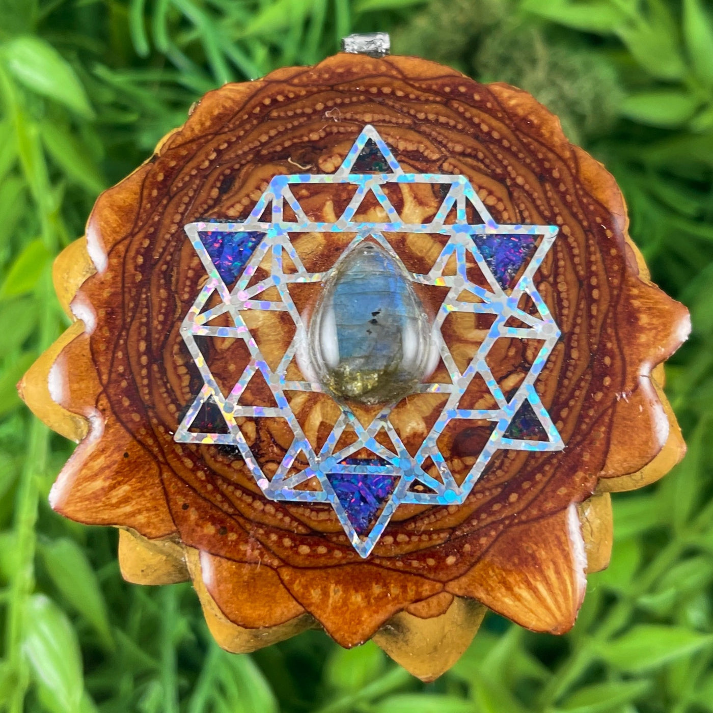 Labradorite with Crushed Opal with 64 Star Tetrahedron