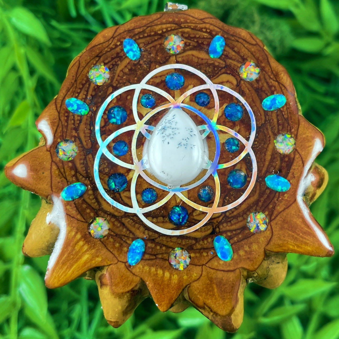 Dendrite and Opal & Crushed Opal with Seed of Life
