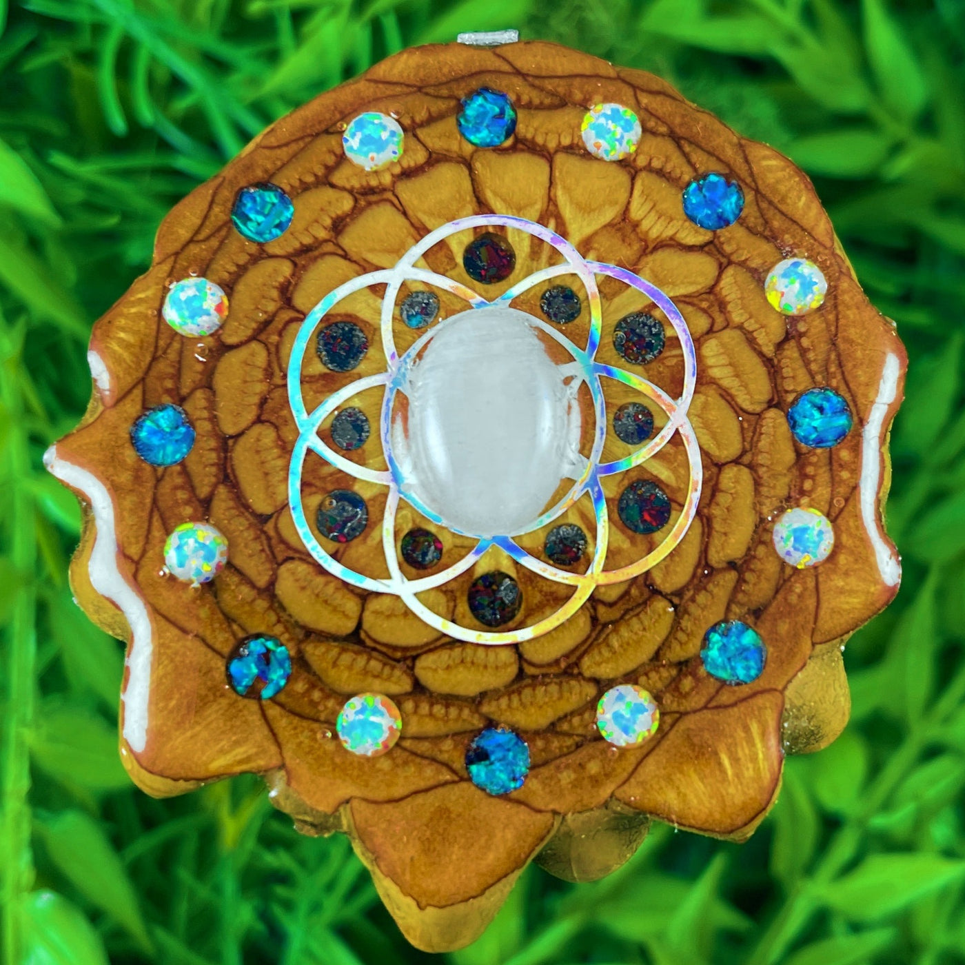 Moonstone and Opal & Crushed Opal with Seed of Life