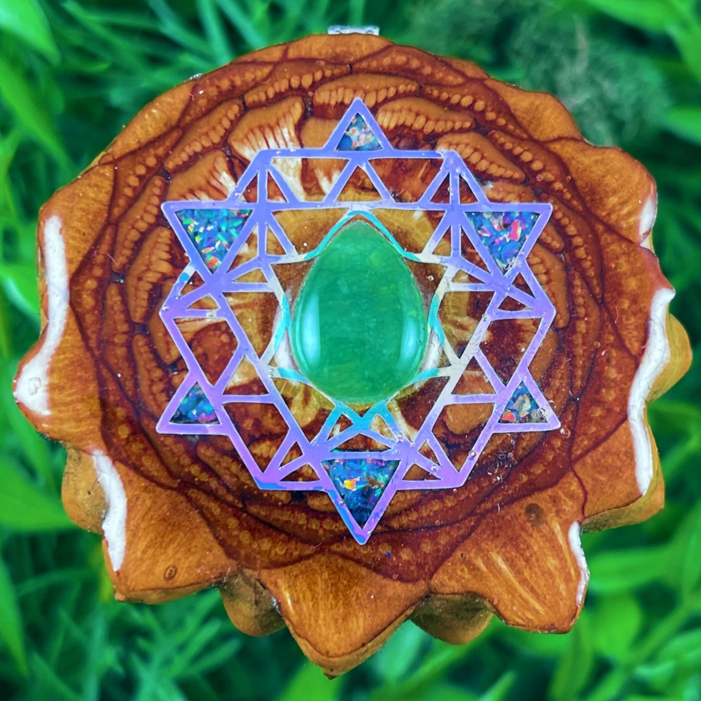 Jade with Crushed Opal with 64 Star Tetrahedron