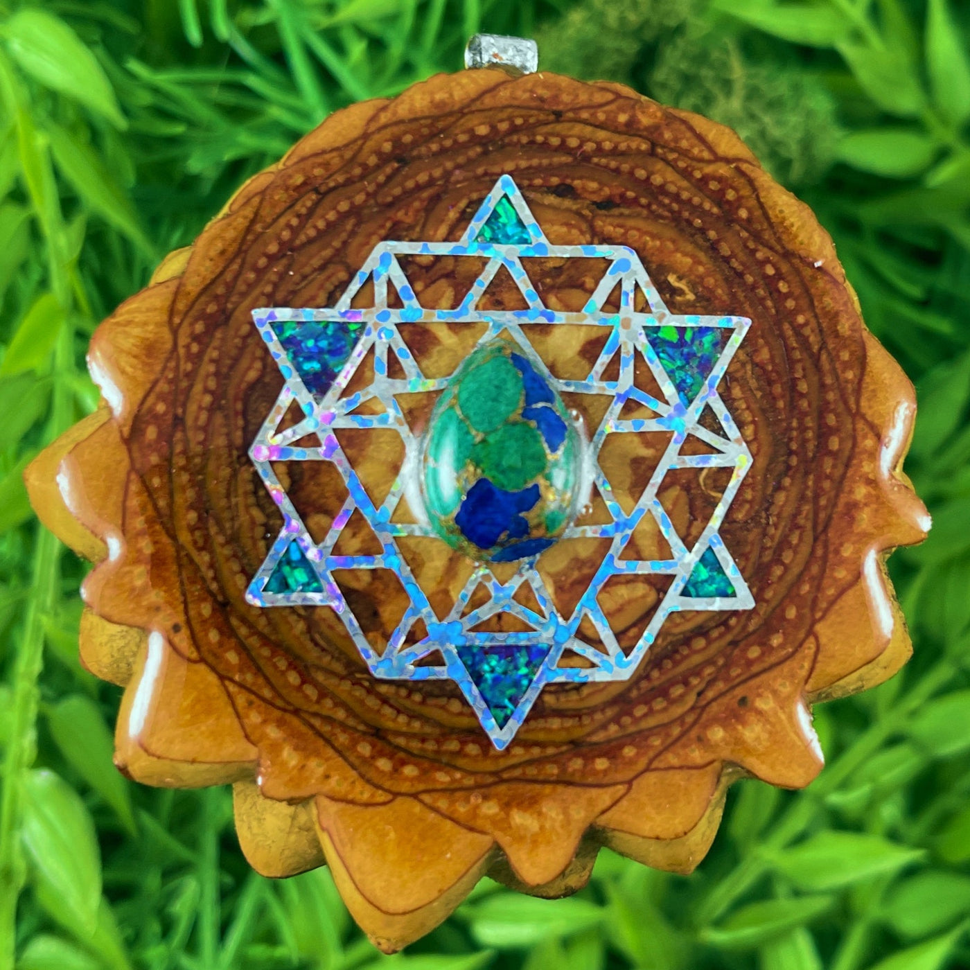 Malachite Azurite with Crushed Opal with 64 Star Tetrahedron