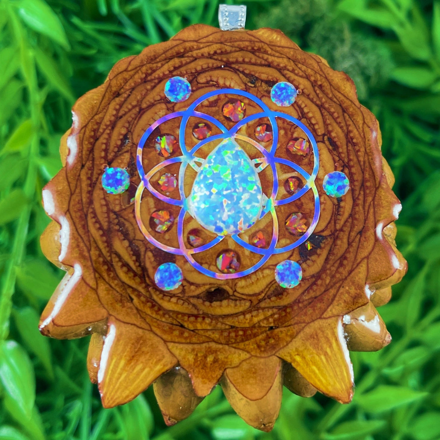 Opal & Crushed Opal with Seed of Life
