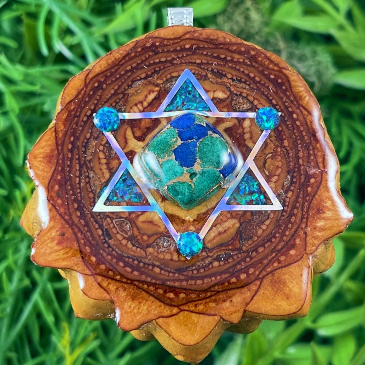 Azurite Malachite with Crushed Opal and Opal with Merkaba