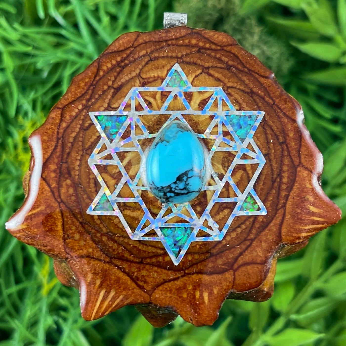 Blue Copper Turquoise & Opal with Crushed Opal & 64 Star Tetrahedron