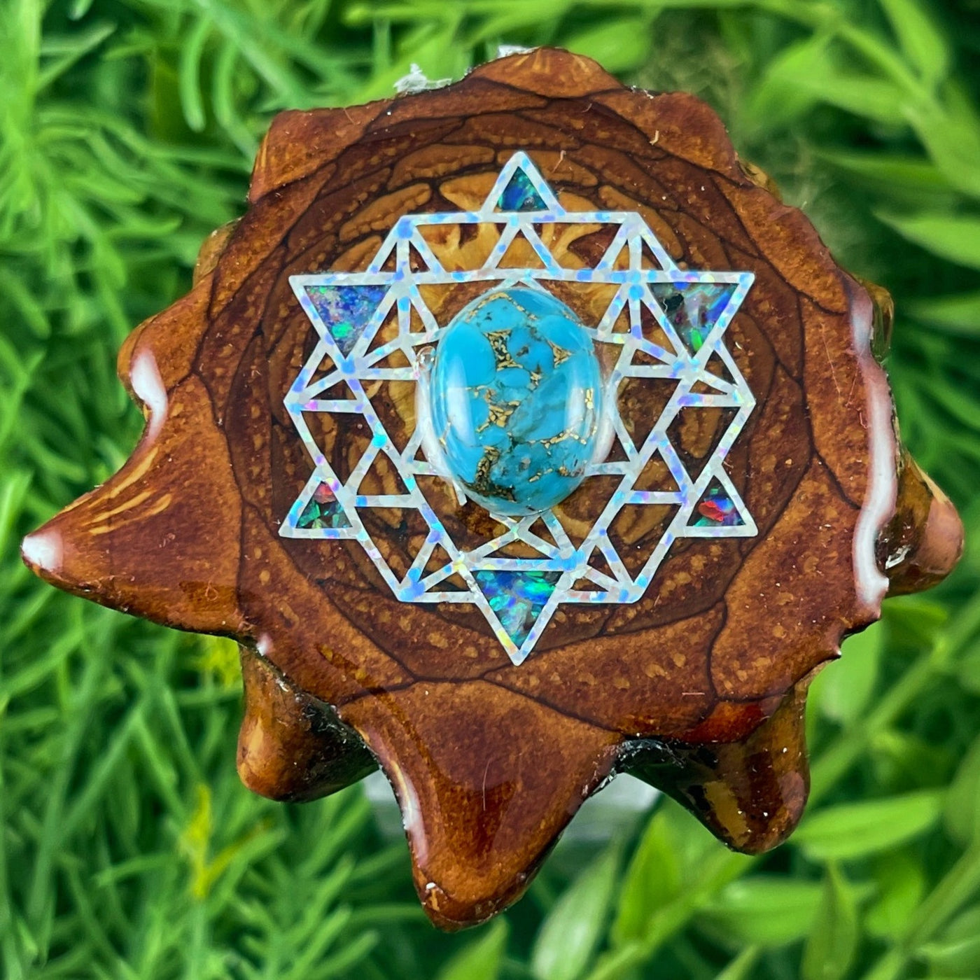 Blue Copper Turquoise with Crushed Opal & 64 Star Tetrahedron