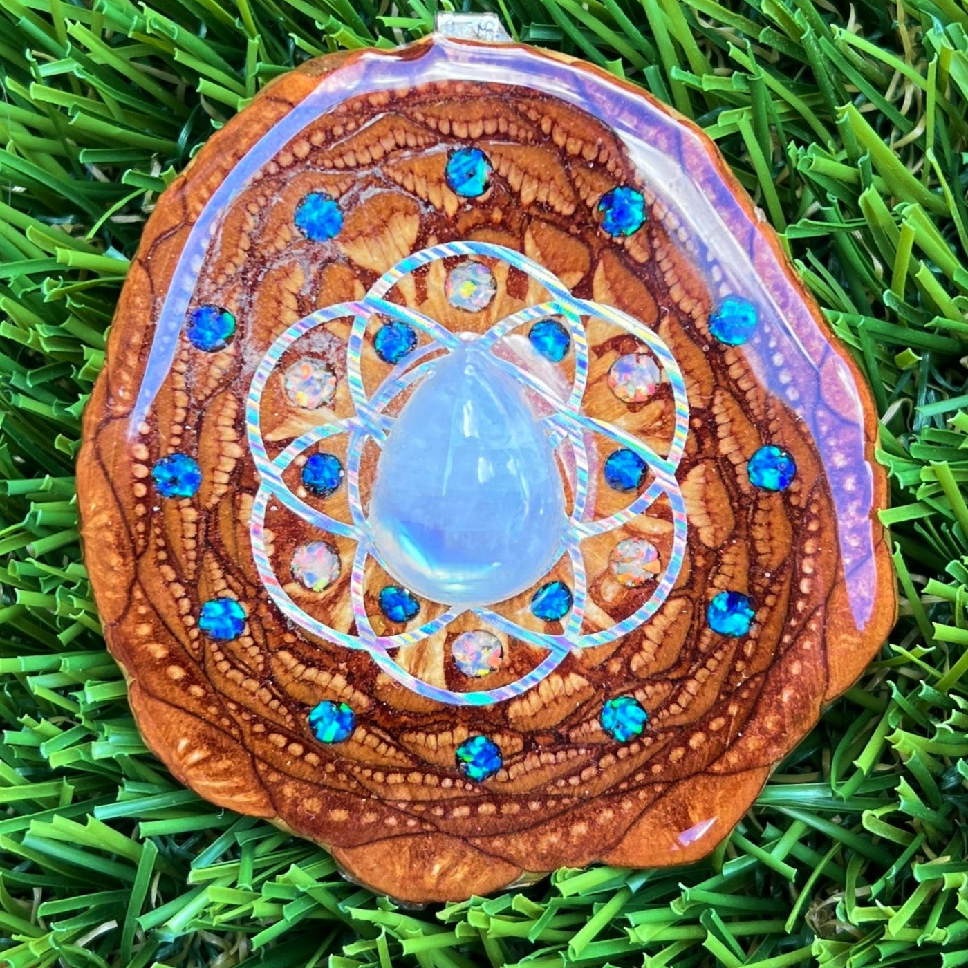 Moonstone & Opal with Crushed Opal & Seed of Life