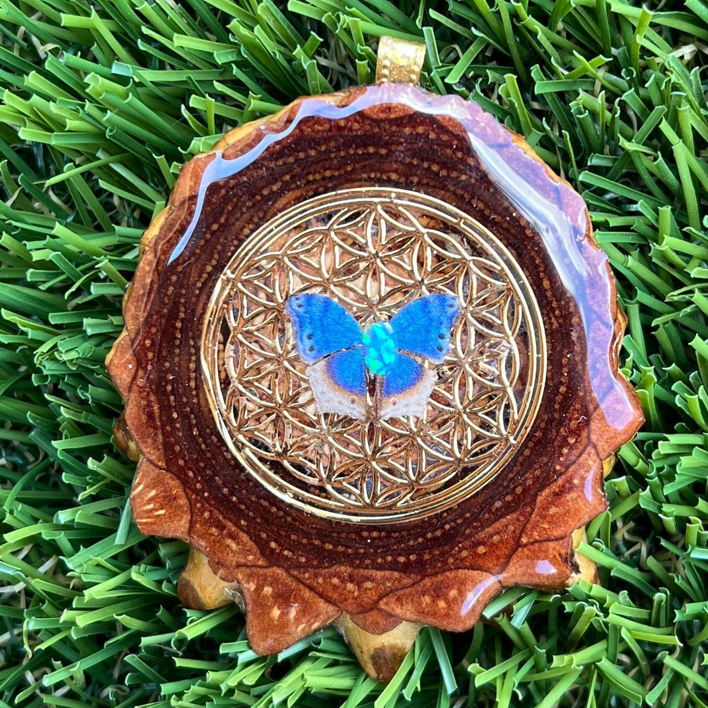 Opal with Butterfly & Flower of Life