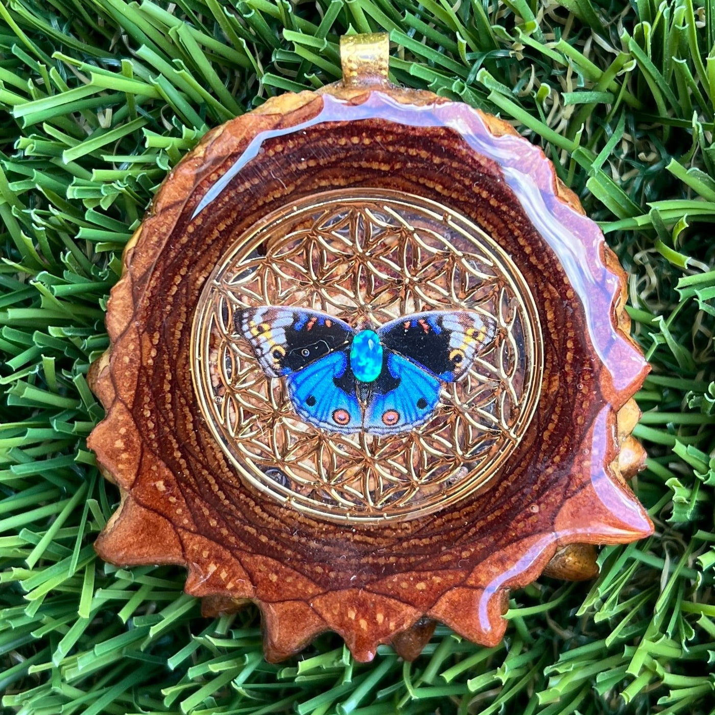 Opal with Butterfly & Flower of Life