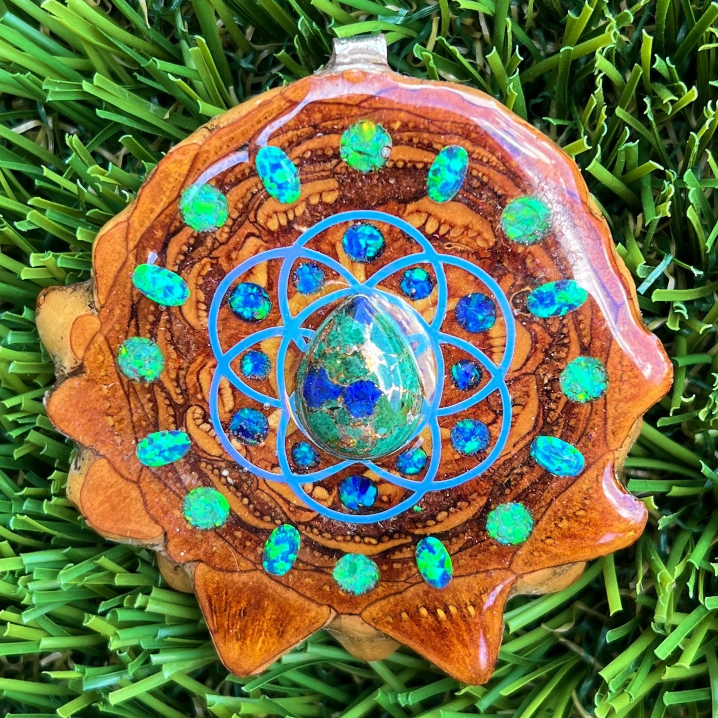 Azurite Malachite & Opal with Crushed Opal & Seed of Life