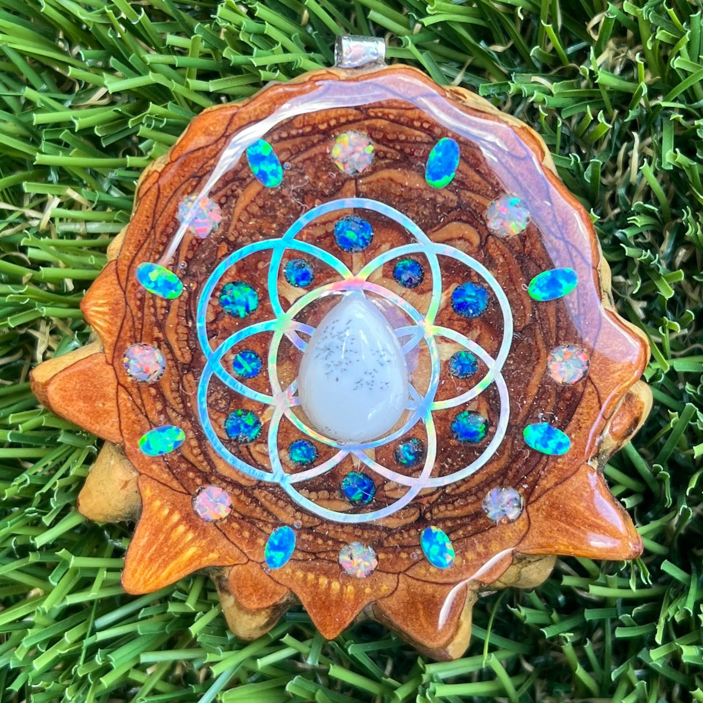 Dendrite with Opal & Crushed Opal with Seed of Life