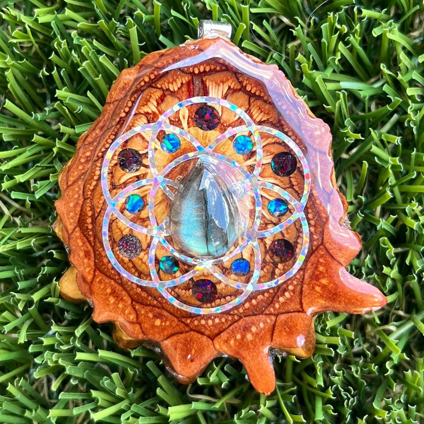 Labradorite with Crushed Opal & Seed of Life