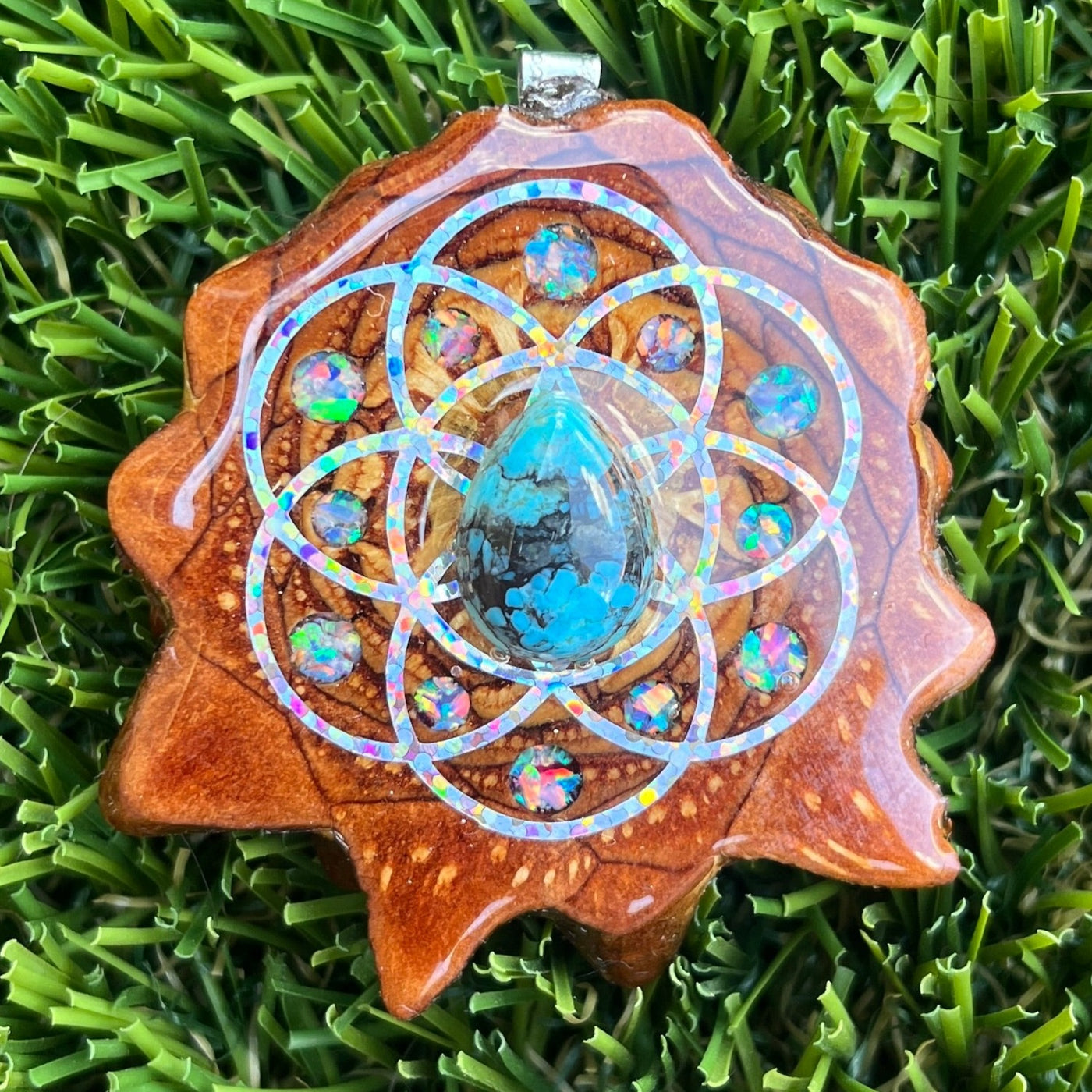 Turquoise with Crushed Opal & Seed of Life