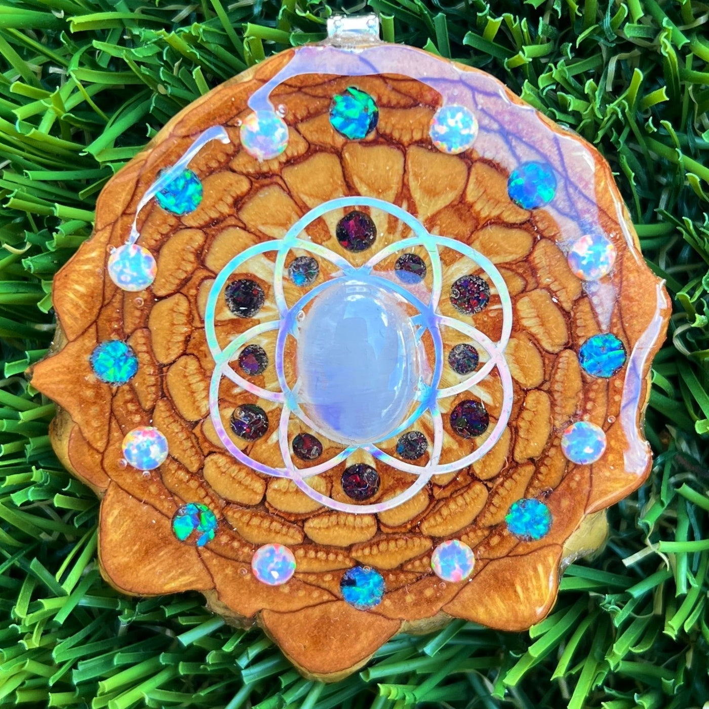 Moonstone & Opal with Crushed Opal & Seed of Life