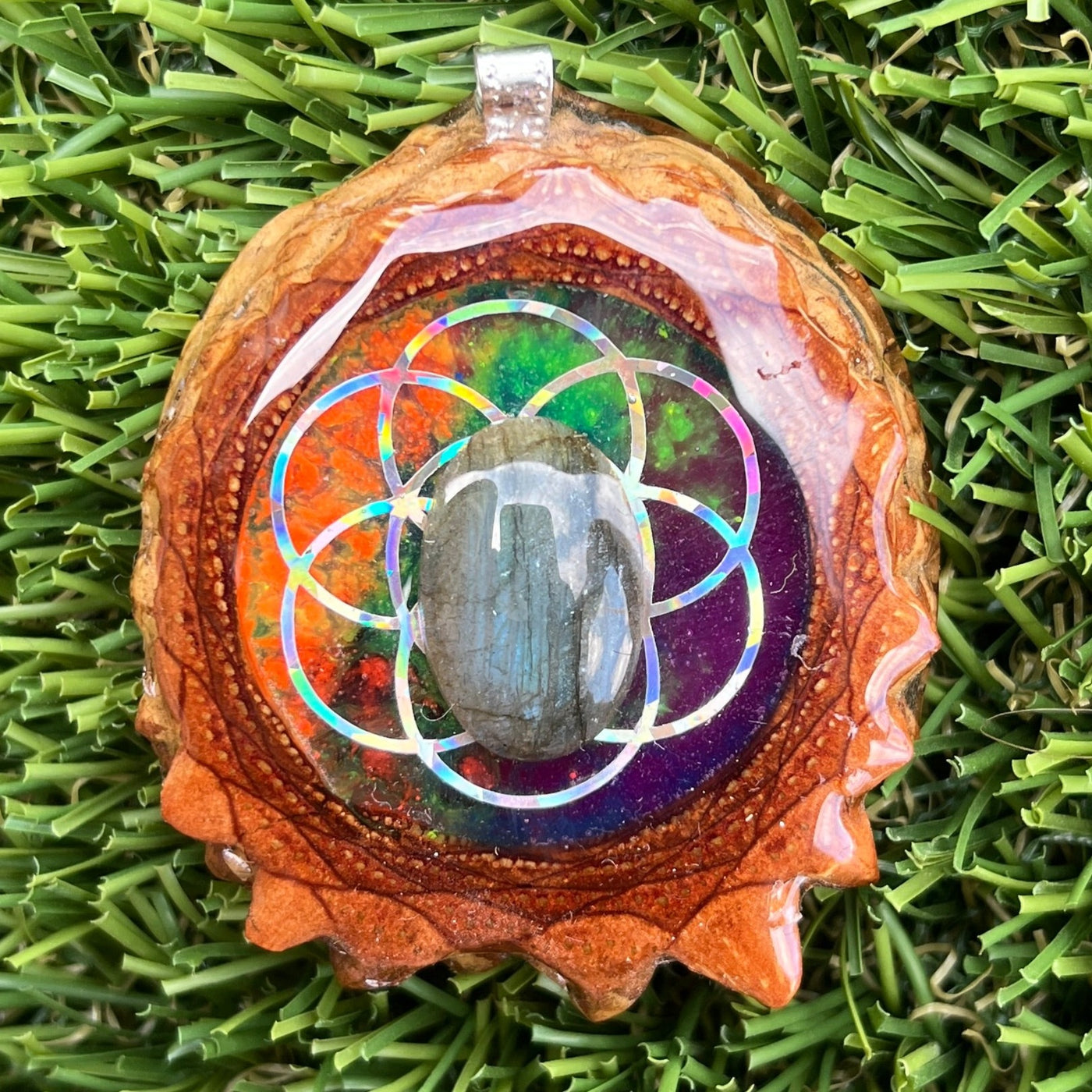 Galaxy with Labradorite & Seed of Life