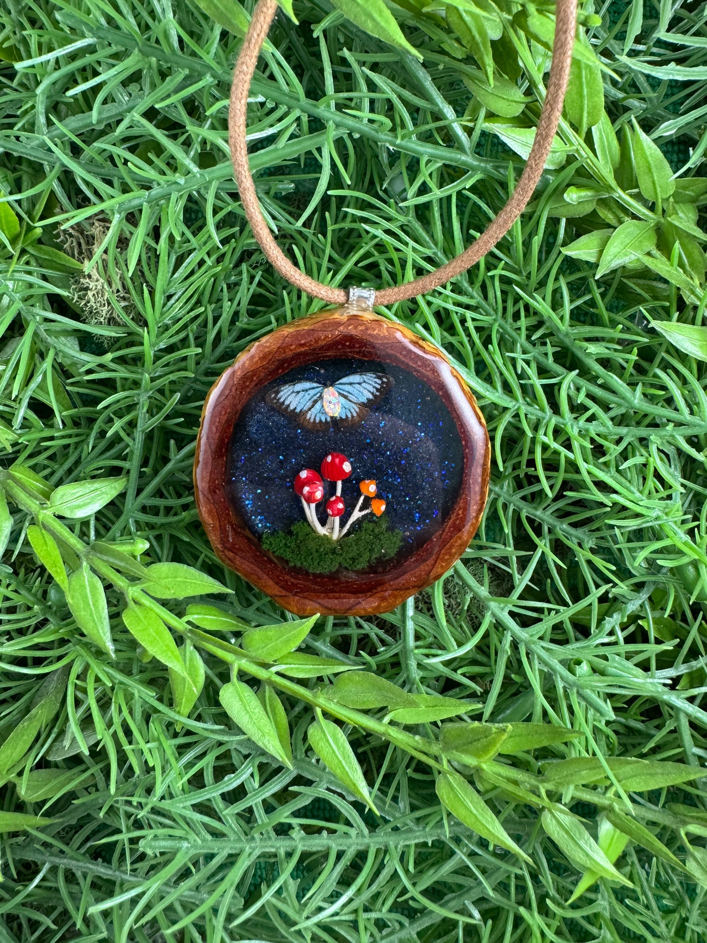 A Night Scene with Crushed Opal Butterflt and Mushrooms