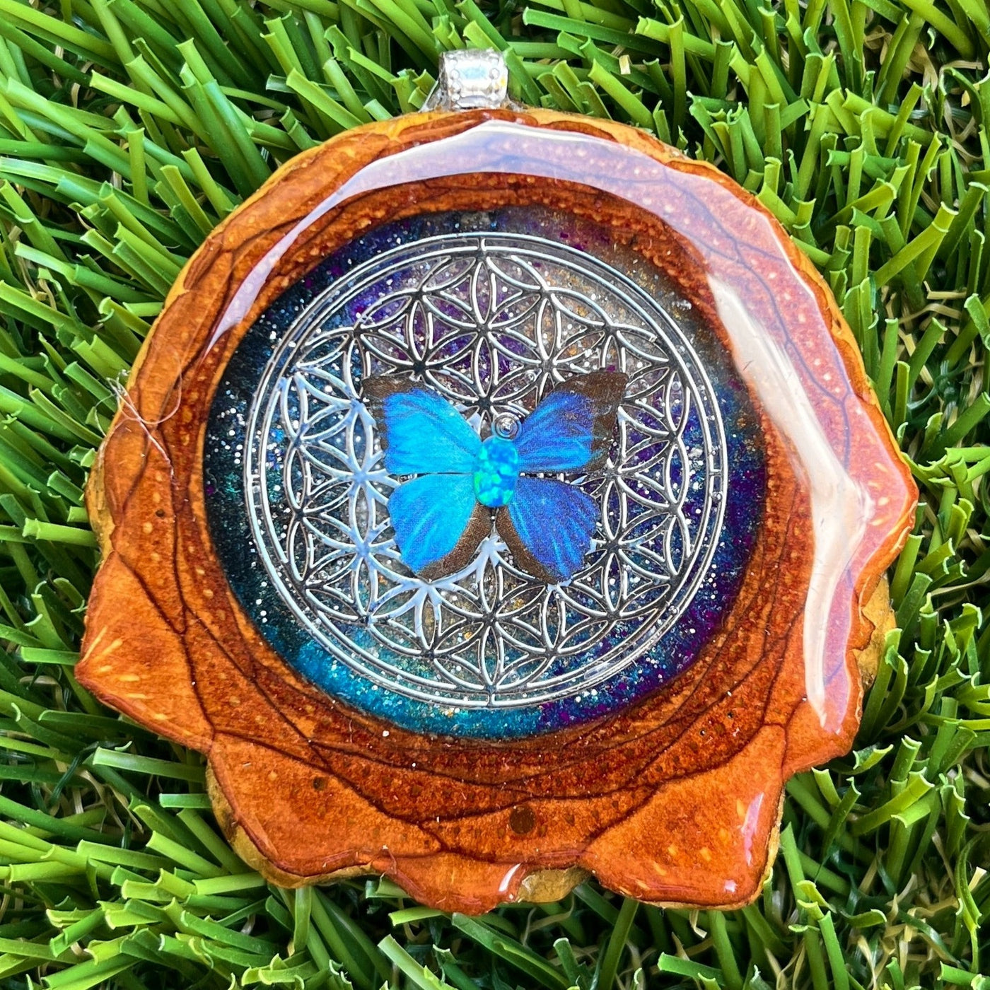 Galaxy with Opal & Butterfly with Flower of Life