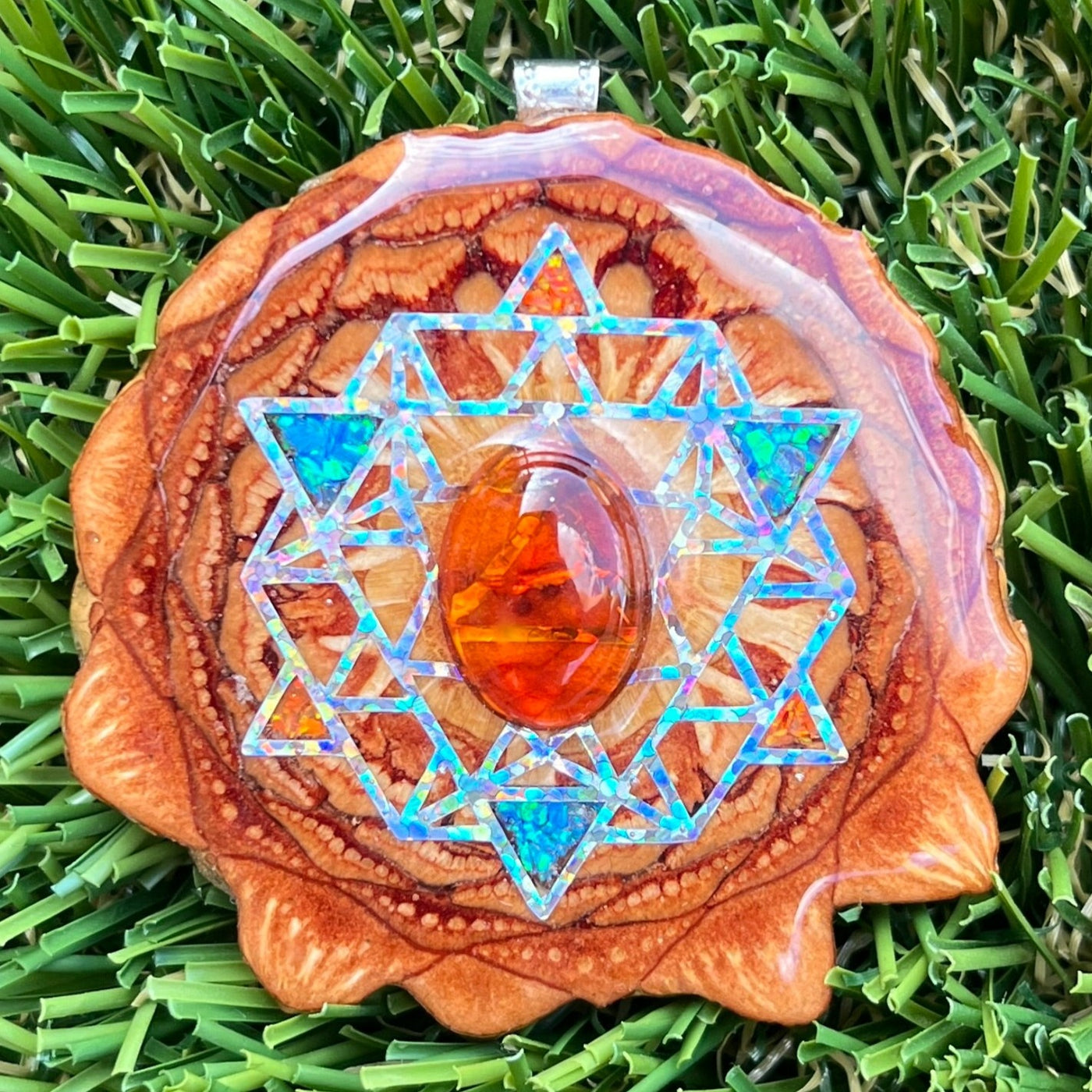 Amber & Crushed Opal with 64 Star Tetrahedron