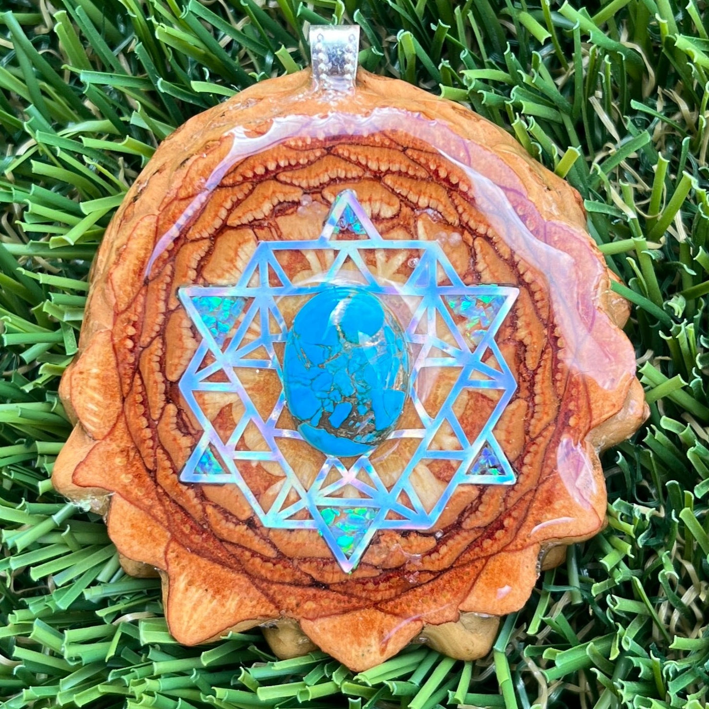 Blue Copper Turquoise & Crushed Opal with 64 Star Tetrahedron