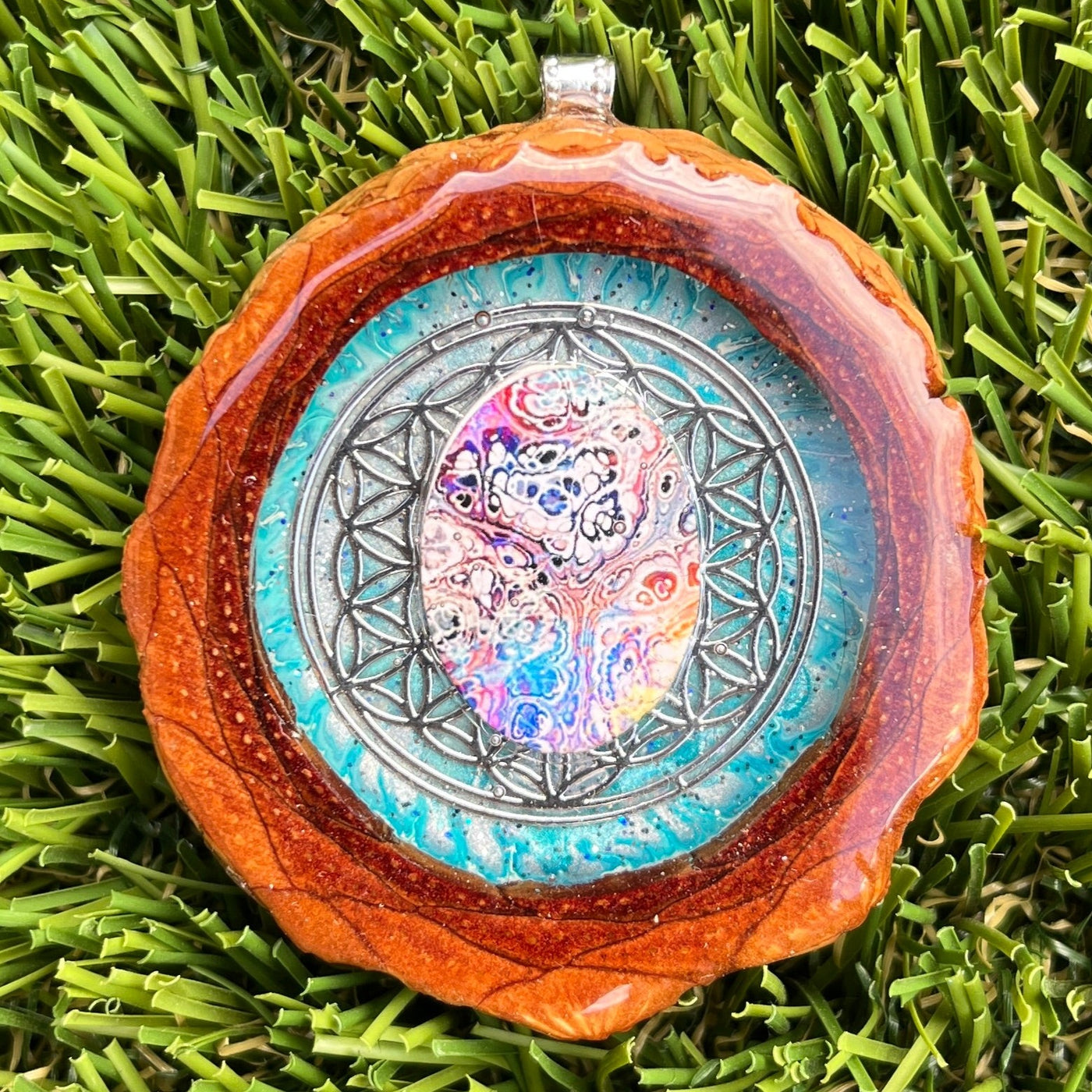 Galaxy with Dichroic Glass & Flower of Life