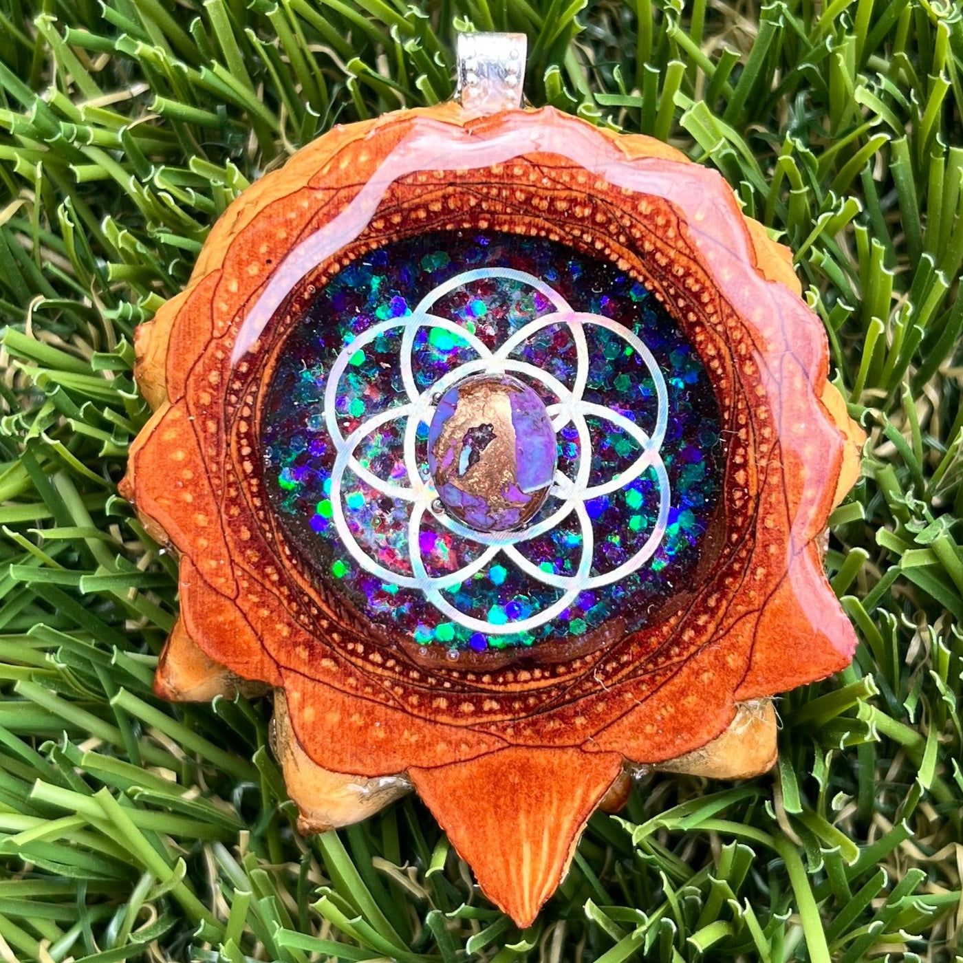 Supernova with Purple Mohave Turquoise with Seed of Life