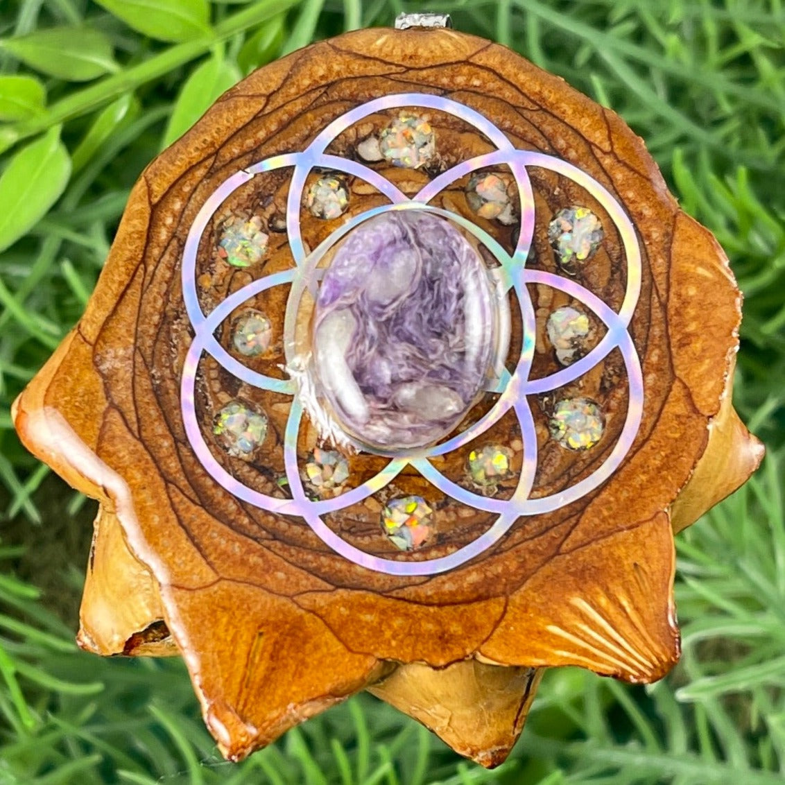 Charoite with Crushed Opal & Seed of Life