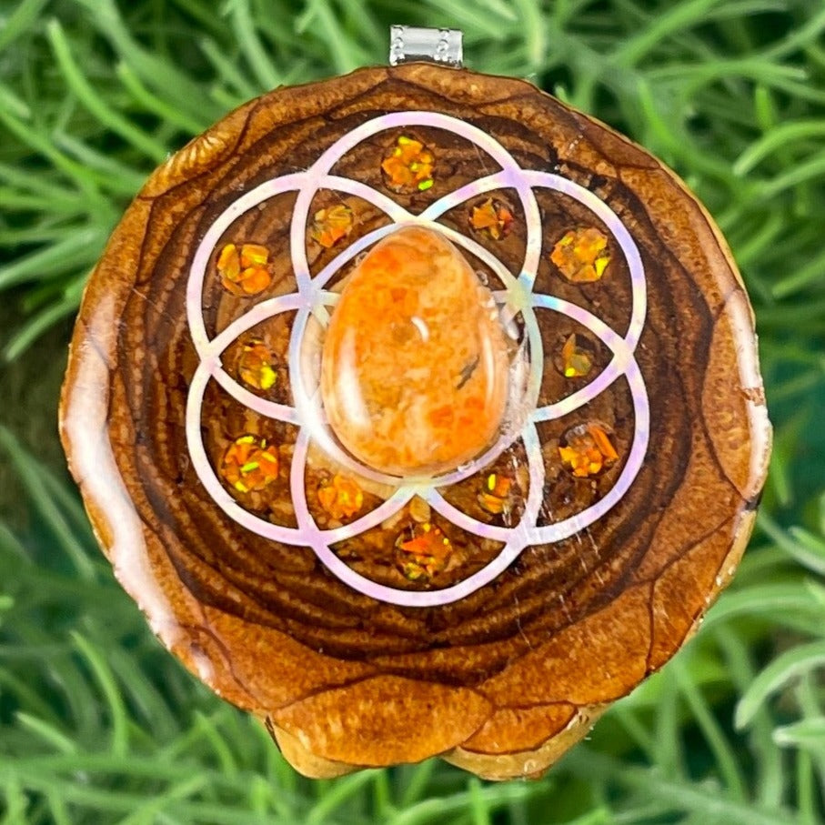 Jasper with Crushed Opal & Seed of Life