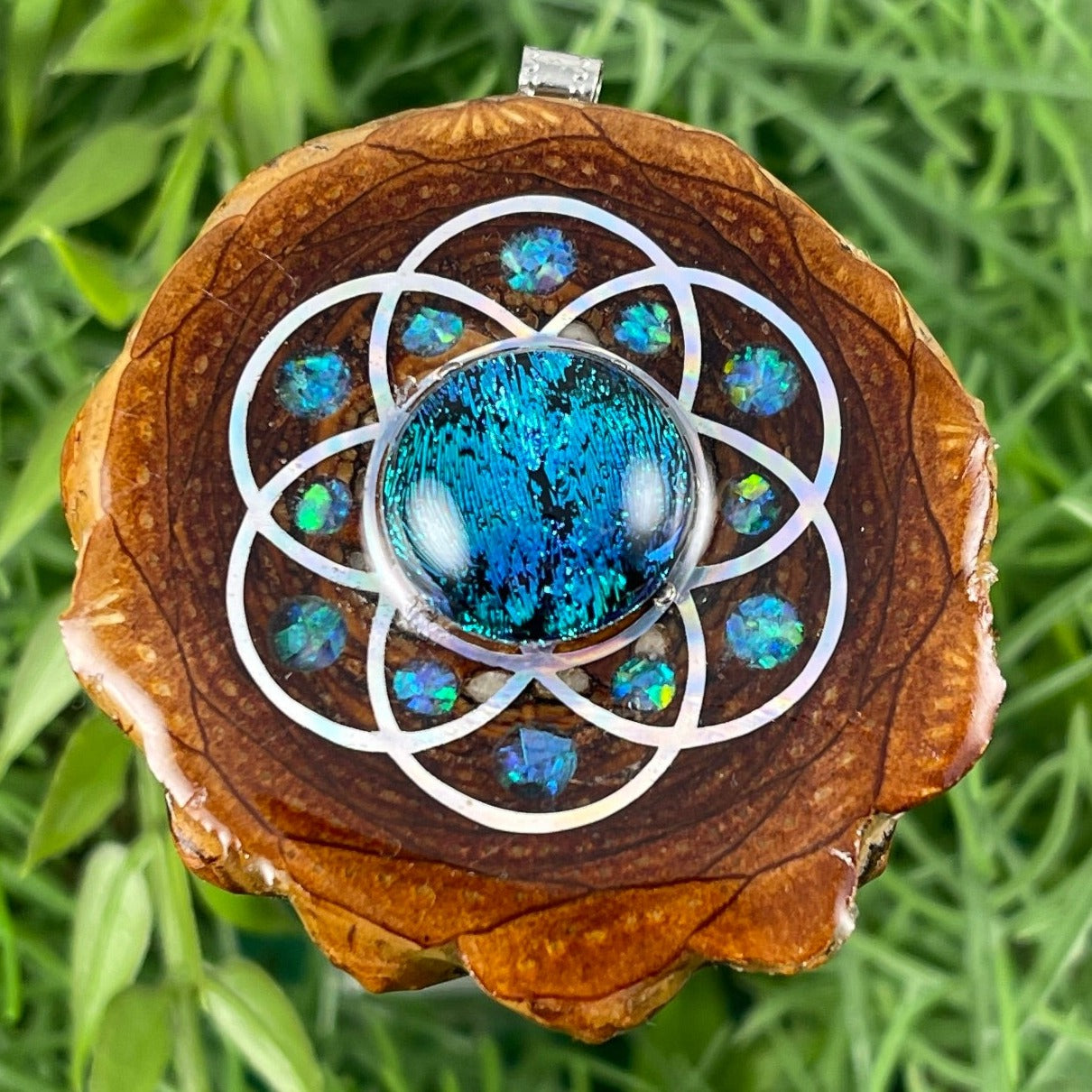 Dichroic Glass with Crushed Opal & Seed of Life