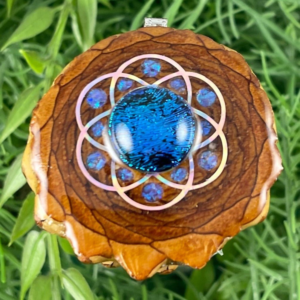 Dichroic Glass with Crushed Opal & Seed of Life - Aura Pinecones