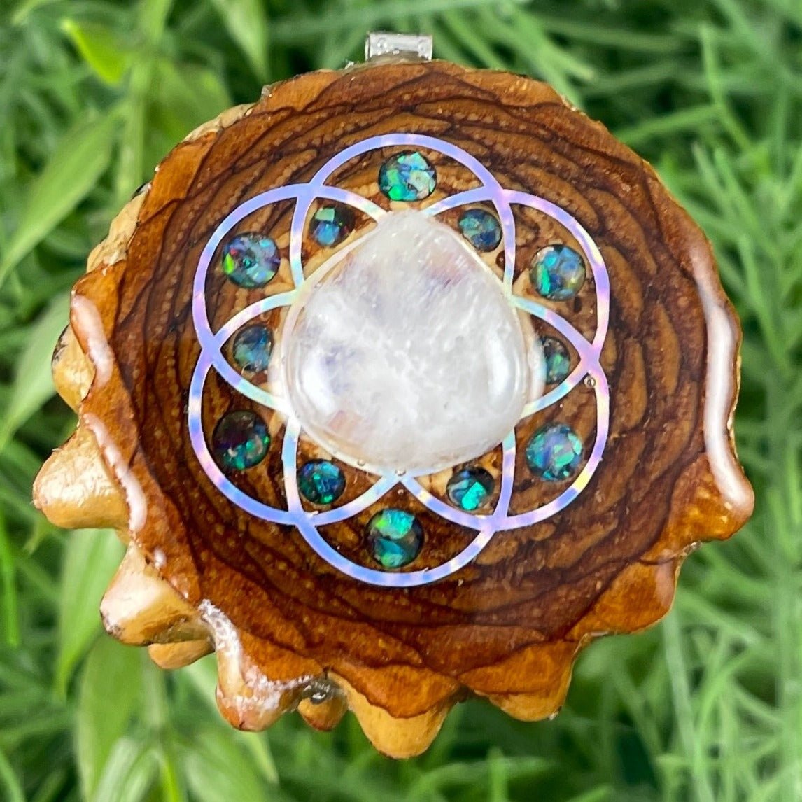 Moonstone with Crushed Opal & Seed of Life - Aura Pinecones