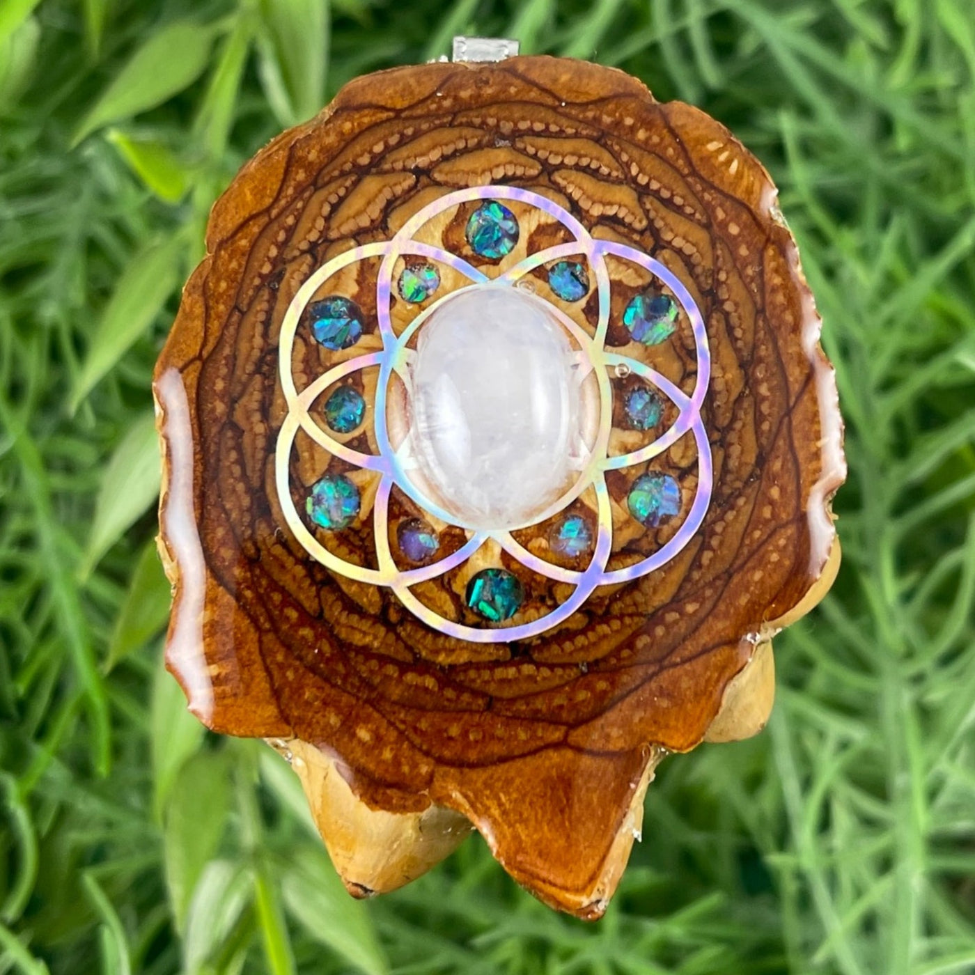 Moonstone with Crushed Opal & Seed of Life - Aura Pinecones