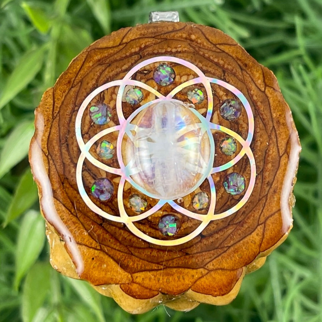 Moonstone with Crushed Opal & Seed of Life