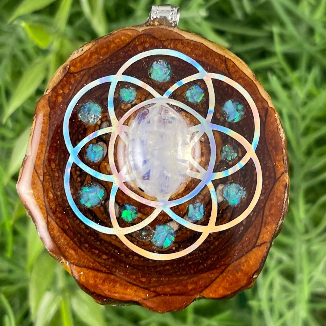 Moonstone with Crushed Opal & Seed of Life - Aura Pinecones