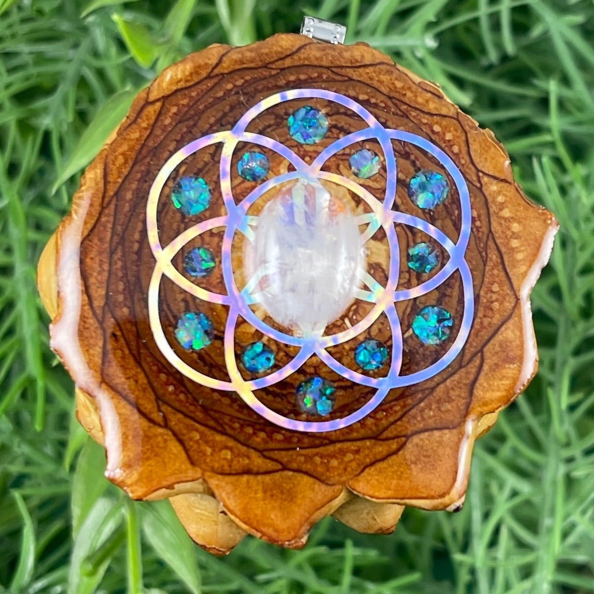 Moonstone with Crushed Opal & Seed of Life