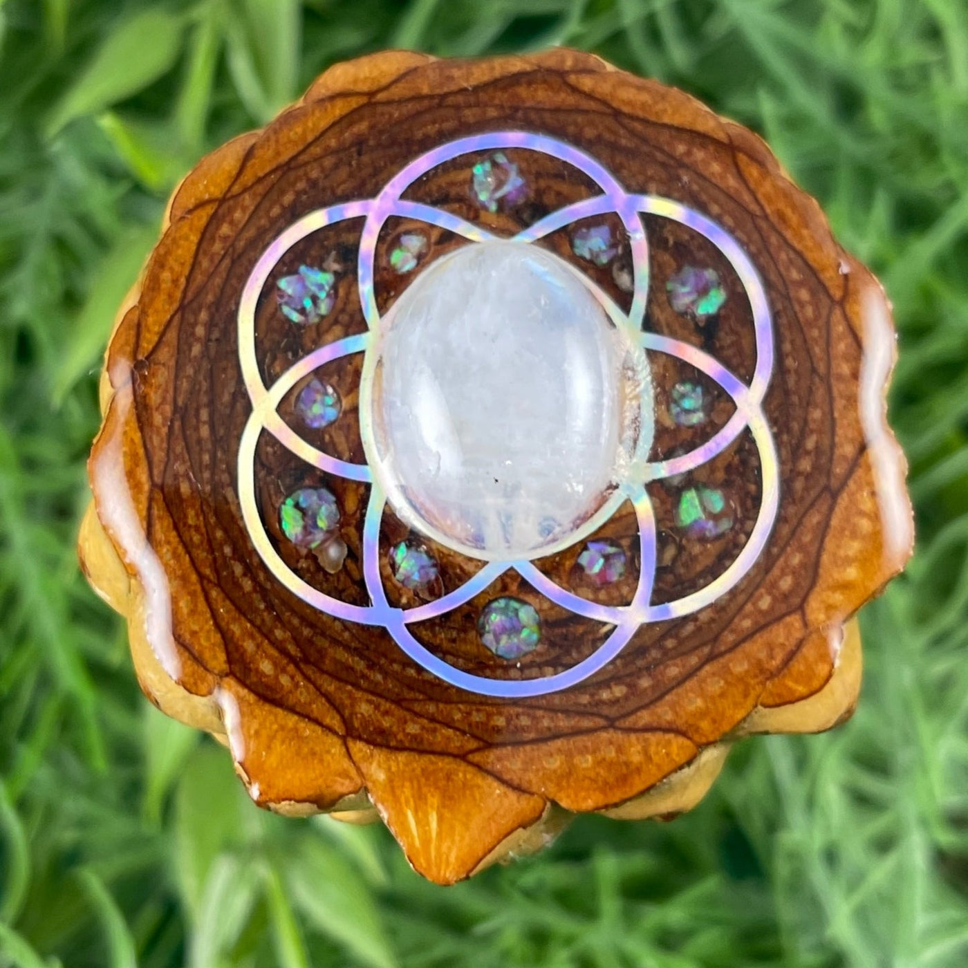 Moonstone with Crushed Opal & Seed of Life - Aura Pinecones