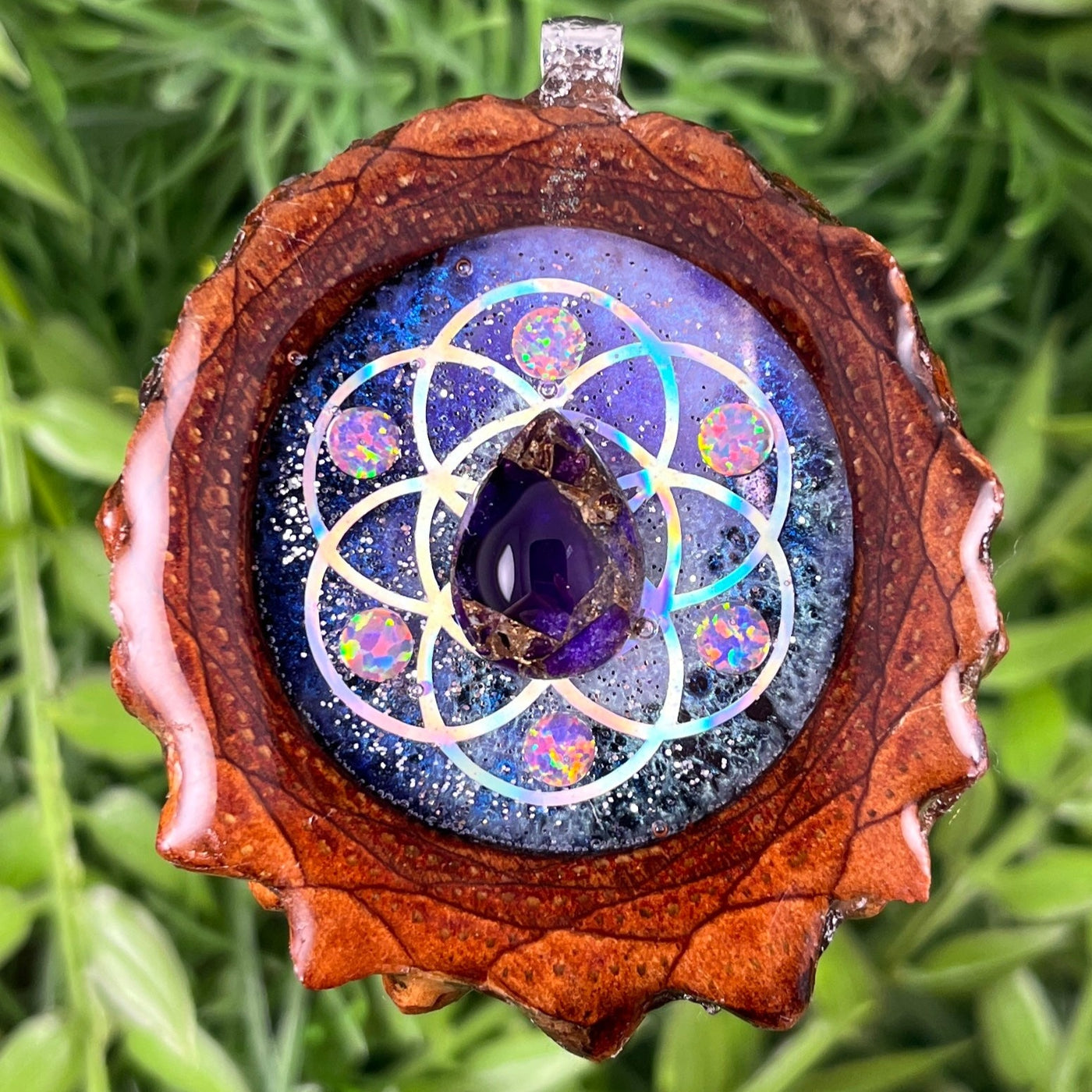 Galaxy with Purple Mohave Turquoise and Opal & Seed of Life