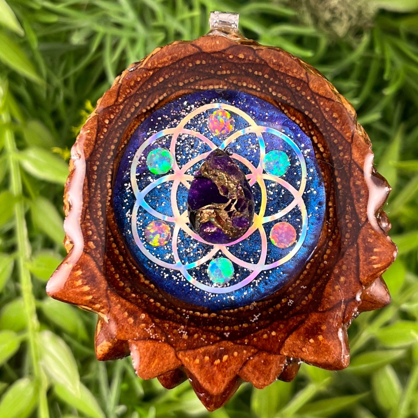 Galaxy with Purple Mohave Turquoise and Opal & Seed of Life