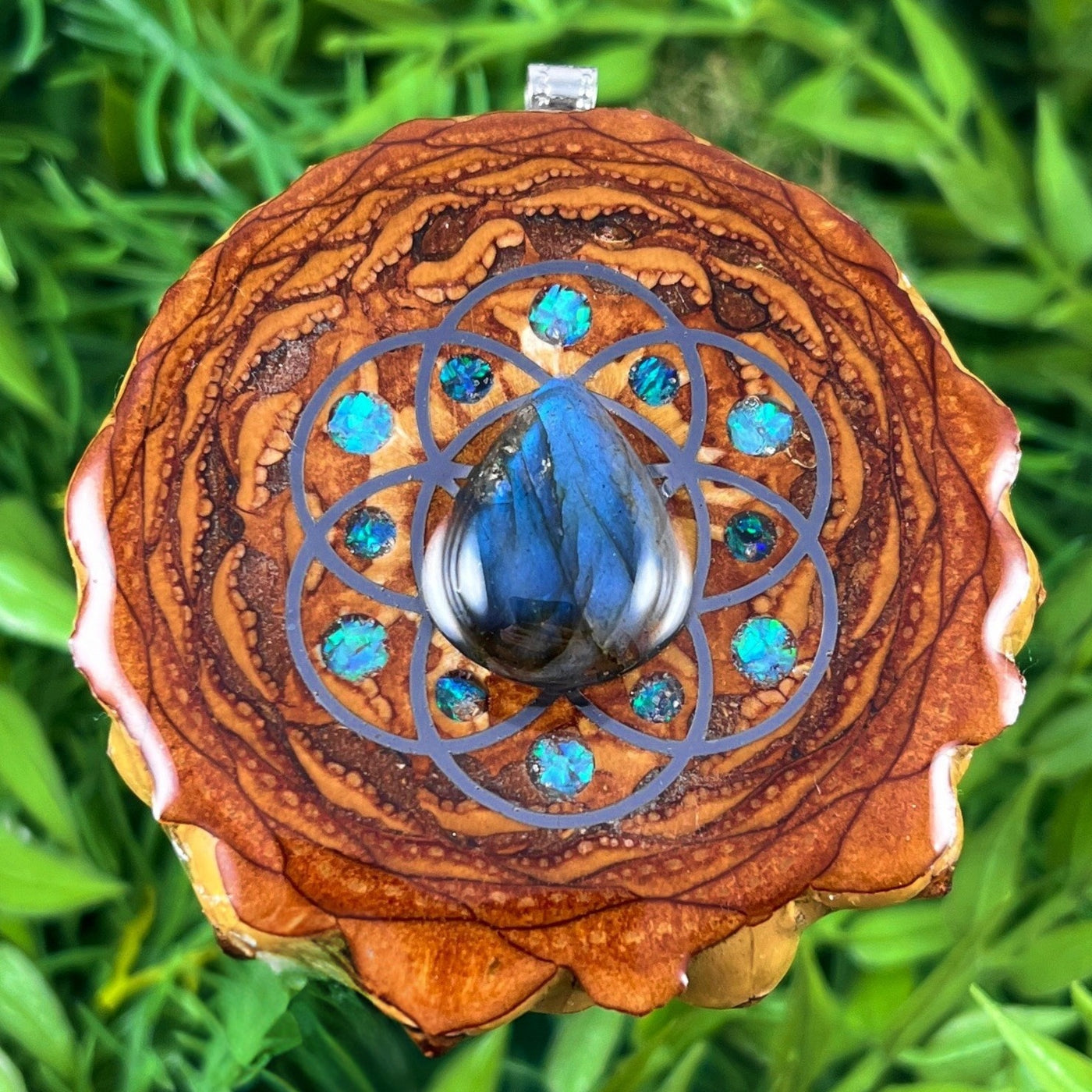 Labradorite with Crushed Opal & Seed of Life