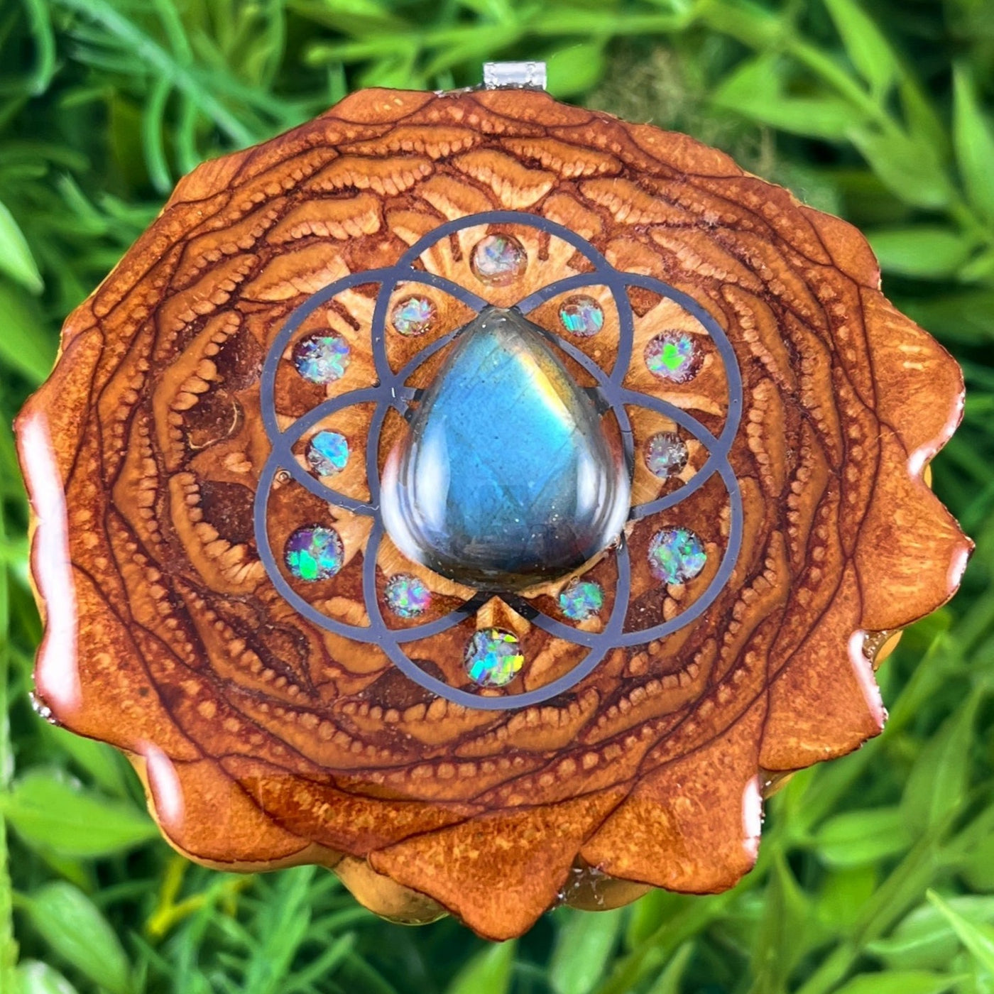 Labradorite with Crushed Opal & Seed of Life