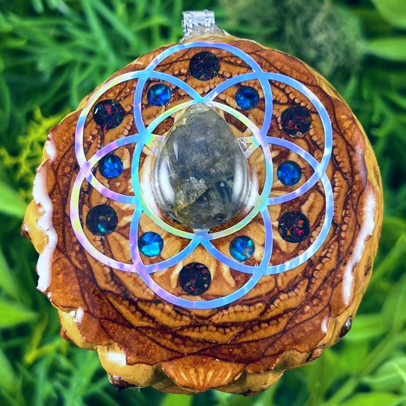 Labradorite & Crushed Opal with Seed of Life