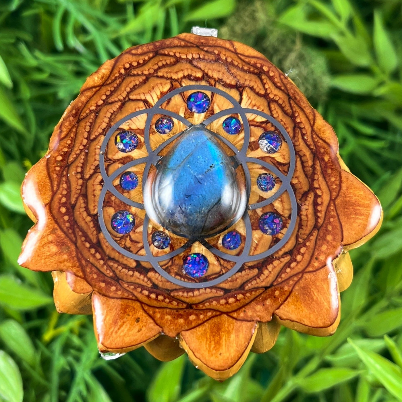 Labradorite & Crushed Opal with Seed of Life